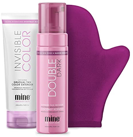 MINETAN BODY.SKIN Forever Bronze Self Tan Bundle | Bronze Glow Kit - Includes Double Dark Self Tanner Mousse, Gradual Fake Tanning Lotion, & Sunless Mitt, 1 Hour Express