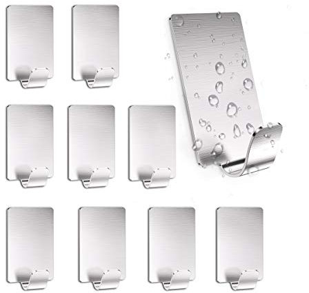 Haken Selbstklebend, 10 Stück Handtuchhalter Wandhaken Klebehaken Selbstklebend aus Edelstahl, Ohne Bohren, Rostfrei, Ideal für Bad Toilette Küche Büro, Silber