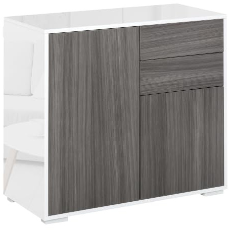 HOMCOM Sideboard Kommode mit Schublade, 2 Push-Click-Türen und Verstellbar Regal, Moderner Aufbewahrungsschrank für Schlafzimmer, Wohnzimmer, Flur 79 x 36 x 74 cm Hochglanz weiß+Hellgrau