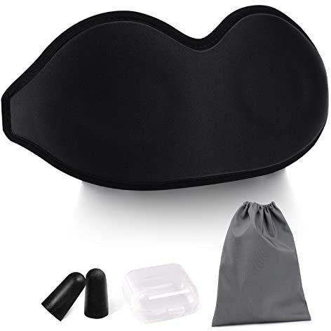 3D Schlafmaske für Herren und Frauen, Weiche und Atmungsaktive Augenmaske Schlafmasken mit 2 2 Paar Ohrstöpsel und Tragbare Tasche für Reisen,Schichtarbeit und Nickerchen