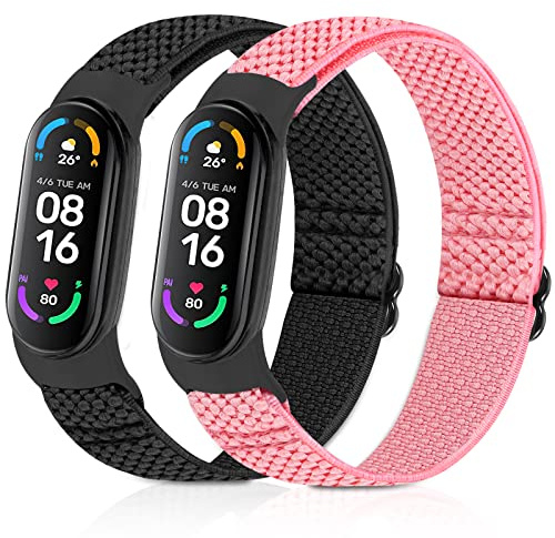 enkic Elastisch Armband Kompatibel mit Xiaomi Mi Band 7/Mi Band 6/Mi Band 5/Mi Band 4/Mi Band 3/Amazfit Band 5 Armband, Verstellbares Ersatzarmbänder Nylon Loop Sport Uhrenarmband für Damen Herren