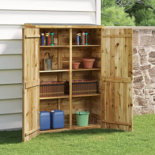 Gecheer Geräteschuppen Gartenschrank Holz Gerätehaus Gartenhaus Geräteschuppen Geräteschrank Holzhaus für Garten Massivholz Kiefer Imprägniert 123x50x171 cm