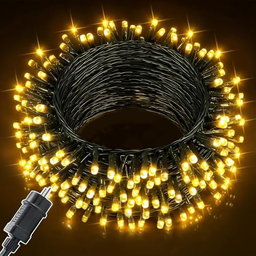 Meision Lichterkette Außen 10m 100LED, Lichterkette Innen mit 8 Modi Timer Speicherfunktion IP44 Wasserdicht, Lichterketten Außen Strom für Camping, Garten, Balkon deko, Warmweiß