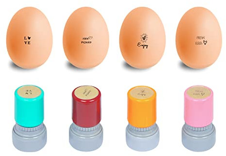 4 Pcs Egg Stamper for Chicken Eggs, Egg Stamps for Fresh Eggs, Farm Fresh Egg Stamp, Egg Stamps for Fresh Eggs Personalized, Custom Chicken Mini Egg Stamp Complete Rubber Stamp, Farmhouse Decor Gift