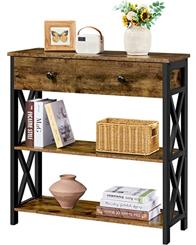 Yaheetech Console Table, Drawer & Shelves, 80 × 29.5 × 81 cm, Rustic Brown