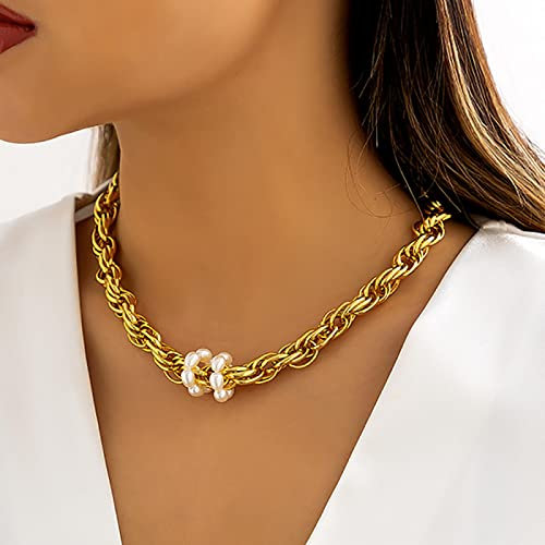 Bysonglezai Halskette Herren Anhänger Chain Ketten Dame Geschenk Pearl Chunky Thick Necklaces for Women Punk Twisted Collier Jewelry Gift Goldcolor