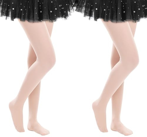 Girls Dance Tights Toddler Footed Ballet Stockings for School Uniform Pants Leggings Baby Girls Peach Pink-2 Pairs 6-9 Years