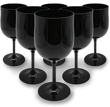 DOJA Barcelona | Schwarzes Polycarbonat-Weinglas | 300ml | 6er Pack | Weingläser | 170,3x78x3mm | Polycarbonat-Kunststoffbecher | Wiederverwendbare Hartplastik Becher | für Wein, Cidre...