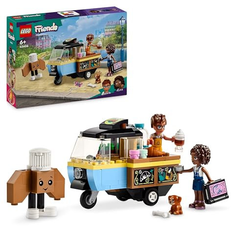 LEGO Friends Furgoncino del Fornaio, Giochi per Bambine e Bambini da 6 Anni in su, Kit di Costruzioni con Cucina Giocattolo Mobile, Cibo, Mini Bamboline di Aliya e Jules e Figura Cane Aira 42606