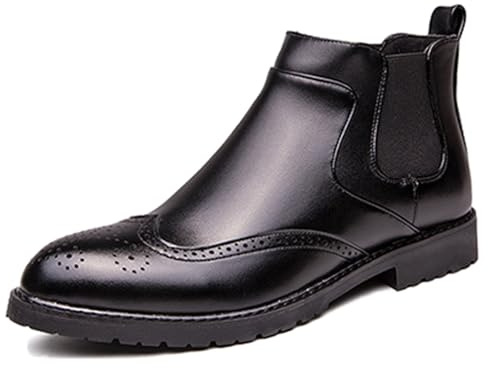 Stivaletti per Uomo Punta Tonda Brunita Brogue Punta Alare Stivali Pelle PU Antiscivolo Stivali Formali,Nero,46 EU
