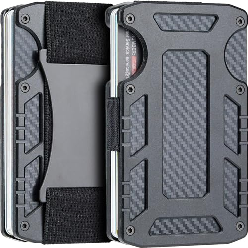 1TG Tactical Ausweishalter, Ausweishülle Kohlefaser, RFID-Blockierung Kartenhalter für ID, Kreditkarten, 1-15 Karten Kapazität, Schwarz