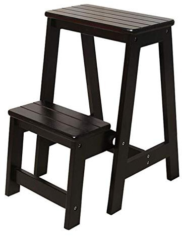2-stufiger Tritthocker, Bibliotheksleiter, Stuhl, klappbare Trittleiter, tragbare Schuhbank/Blumenregal, einfache Aufbewahrung aus Holz, breites Pedal (29 x 48,5 x 55 cm), platzsparend (schwarzes