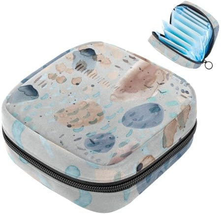Aufbewahrungstasche für Damenbinden mit Reißverschluss, große Menstruationstassen-Tasche mit Reißverschluss, für Slipeinlagen, Tampons für Mädchen und Frauen, Aquarellfarben, Pink / Blau
