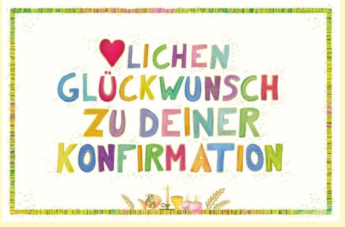 Skorpion Konfirmationskarte mit Herz Symbol - Bunte Glückwünsche zur Konfirmation für Jugendliche in Gelb & Grün - mit Umschlag