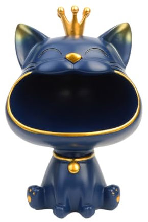 BLOOOK Lachende Katze Figuren Statue,[Kleine Größe] Großer Mund Katze Aufbewahrungsbox,Maneki Neko Fortune Cat Skulptur,Glückliche Katzen Lagerung Box,Kätzchen Schlüssel Schale,Schmuck Tablett