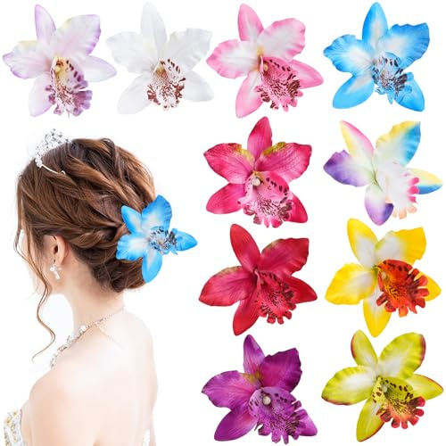 10 Pièces Hawaii Fleur Pince Cheveux Femme, été Barrette Cheveux Fleurs Fille, Pince à Cheveux Fleur Clip pour Coiffure de Carnaval Danseuse Piscine Plage Fête Mariage
