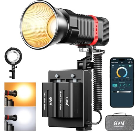 GVM PL60B 60 W Videoleuchte für COB-Studio-Beleuchtung, tragbare Beleuchtung für Aufnahme, LED-Videobeleuchtung, tragbar, für den Außenbereich, Projektor für App-Steuerung