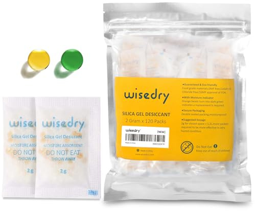 Wisedry Sachets de gel de silice, [2 g x 120 sachets] Sachets de séchage de qualité alimentaire, sachets de gel de silice pour vêtements, aliments, boîtes de rangement