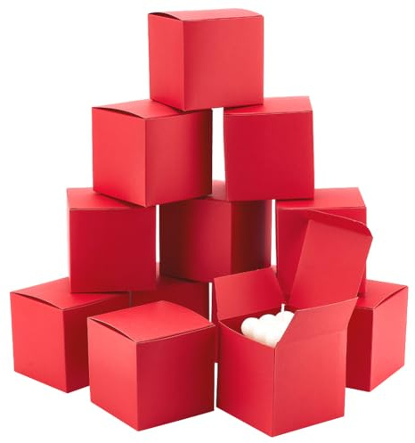 PH PandaHall 30 Stück Rote Kraftpapier Boxen, 9x9x9cm Weihnachtsboxen Geschenkverpackung Boxen mit Deckel Schmuck Geschenkboxen Quadratisch Klein Favor Boxen für Weihnachten Hochzeit Party Gunst