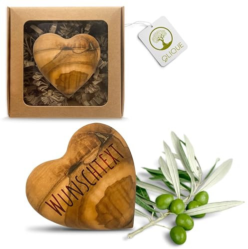 OLIQUE Herz aus Olivenholz - Handgemachter Handschmeichler als Geschenk zur Geburt, Taufe Kommunion und zur Firmung (Mit Gravur)