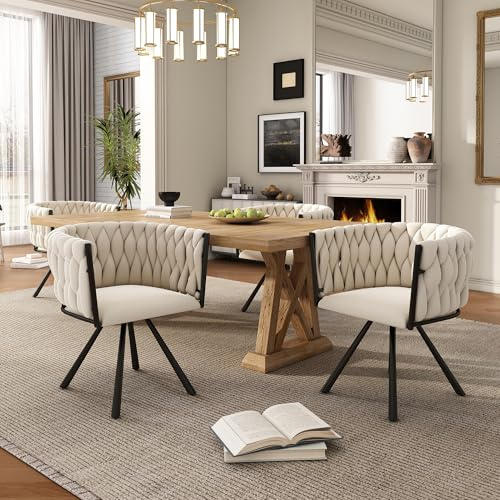 Merax Drehstuhl 4er Set, Moderne Esszimmerstuhl aus Samt, Armlehnstuhl Drehbar mit Metallbeinen, für Esszimmer, Wohnzimmer, Schlafzimmer, Beige