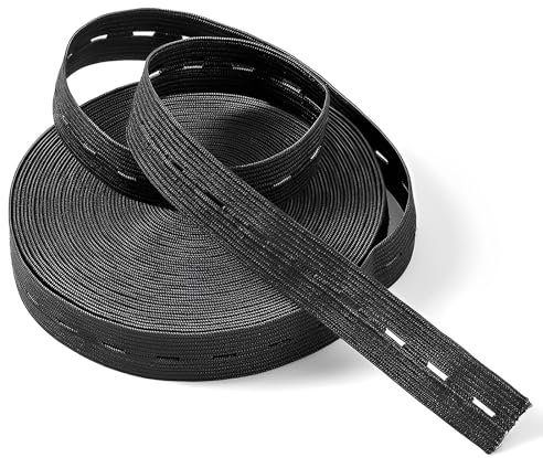 MHYMX 40m Gummiband Nähen, Hosengummi 20mm Gummizugband Schwarz Lochgummiband Flaches Gummiband mit Knopflöchern Elastisches Wäschegummi für DIY Handwerk Nähzubehör
