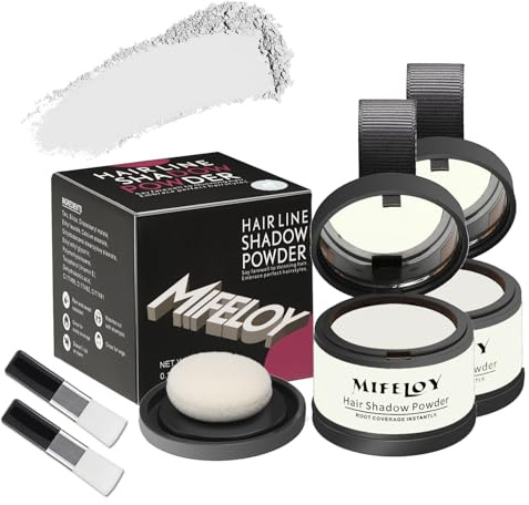 MIFELOY 2 Set Root Cover Up Powder, White, Touch Up Hair Color for Grey, Instantly Coverage Dye for Thinning Grays Hairline, Roots Concealer for Beard Line Eyebrow, Shadow Conceals Hair Loss