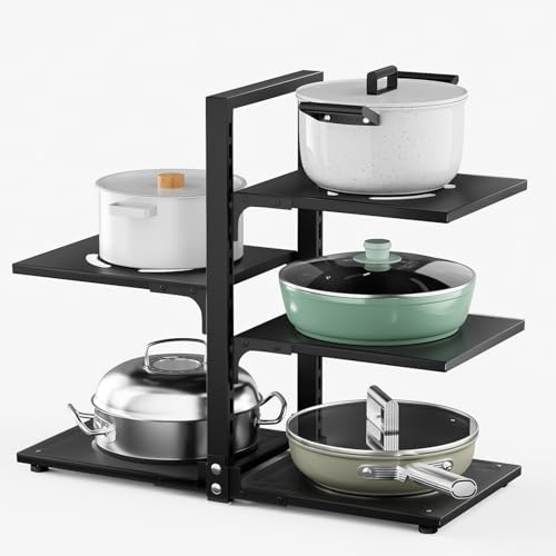 Warmiehomy Pots and Pans Organiser,5 Tier Adjustable Non-slip Saucepan Rack | Storage Organiser Rack for Kitchen Cabinet Organizers, Saucepan Storage with 2 DIY Methods