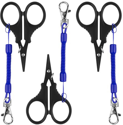 Foyods Tijeras de pesca de 3 piezas, tijeras de línea de pesca portátiles de acero inoxidable, cortador de línea de pesca con ganchos y cintas retráctiles como regalo para los amantes de la pesca