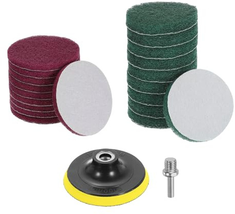 sourcing map 20 Pcs 4 Inch Nylon Hoop Scrubbing Pad 240/400 Grits Scrubber Scouring Pads Hoop and Loop Surface Conditioning Drill Scuffing Disc, Green/Red