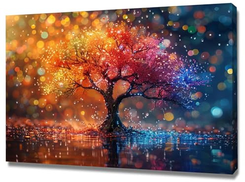 TZKRWRH Impression Sur Toile Moderne D'Images Artistiques, (Arbre de vie abstrait style 56) Tableau Murale Arbre De Vie Toile Non tissée Salon Salle Abstrait Coloré - 40x60cm Encadrée