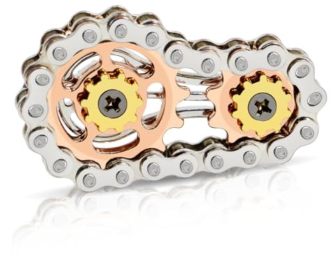 Metall Fidget Spielzeug, Fahrradkette Fidget Spielzeug mit 2 Gängen, Angst Relief Finger Gadgets für Erwachsene (Silber + Roségold)