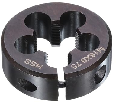 sourcing map Runde Schneideisen M16 x 0,75, metrisches Gewinde, 38 mm Außendurchmesser, verstellbar, rechts, Hochgeschwindigkeitsstahl (HSS), runde Schneideisen für Gewindereparatur