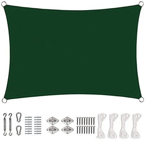 Tenda parasole per esterni, 3 x 4 m, impermeabile e durevole, con hardware in acciaio inox, resistente, vela ombreggiante per patio, giardino e cortile