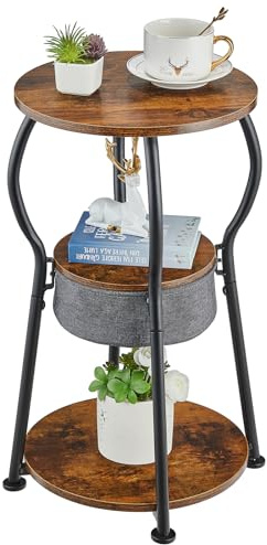 ZEXVIDA Runder Beistelltisch Vintage, 3-stufiger Industrieller Runder Beistelltisch mit Stauraum, Nachttisch Kleiner Tisch Sofatisch für Wohnzimmer Schlafzimmer Balkon (Vintagebraun, 30W*55H cm)