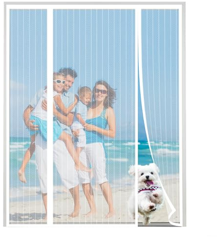 XDMYGTT Tenda Zanzariera Magnetica per Porta, Strisce Bianche Magnetica Auto Chiusura Anti Zanzare Rete, Doppia Apertura laterale per doppia porta scorrevole porta patio zanzariera, 120x220cm