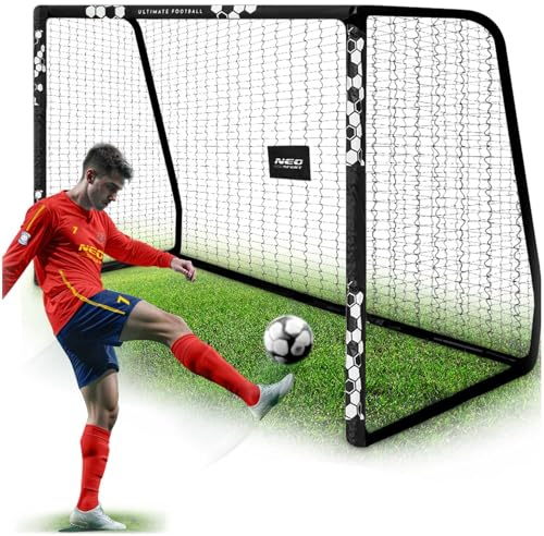 Neo-Sport Fotbollsmål fotbollsmål för barn och vuxna med skyddsfodral 300 x 200 x 120 cm svart vit hexagon