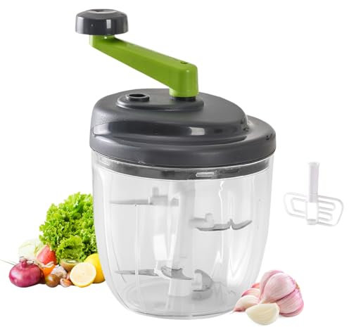 LULUWA Picadora manual de 900 ml, multicebolla, rebanadora, trituradora de verduras con 1 batidora de cocina, picadora de ajo, trituradora para verduras, frutas (con batidora de huevo) (900 ml)