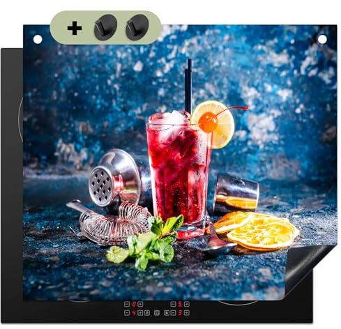 KitchenYeah© Herdabdeckplatte Einteilig Abdeckplatten Cerankochfeld | 60x52 cm - Abdeckung Ceranfeld Herdplattenabdeckung Induktionsmatte, Spritzschutz Cocktail - Blau - Glas