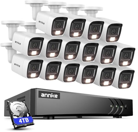 ANNKE 1080P Überwachungskamera Kabelgebunden mit Audio, 16 Kanal 3K Lite DVR mit 4TB Festplatte, 16x 1080P überwachungskamera Aussen mit Farb-Nachtsicht, Personen- und Fahrzeugerkennung, IP67