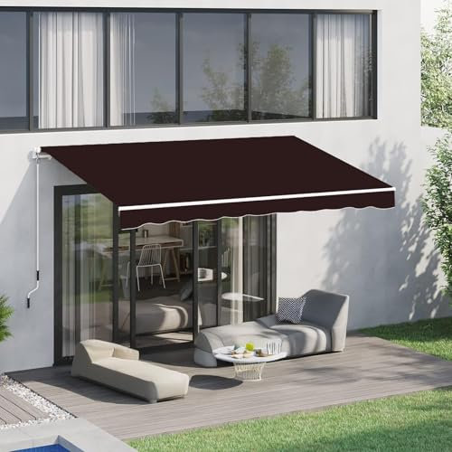 CTREVL Tenda da Sole con Braccio Articolato Manuale, Tenda da Esterno a Bracci Estensibili con Manovella Manuale Protezione UV Impermeabile per Terrazze Esterne Balconi(Marrone,5x2.5m)