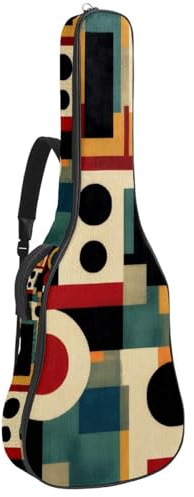 Gitarrentasche mit geometrischer Textur, Retro-Farben, Hintergrund, 1 cm dicke Polsterung, wasserdicht, mit doppelt verstellbarem Schultergurt, für 101,6 - 106,7 cm Gitarren, Mehrfarbig 02