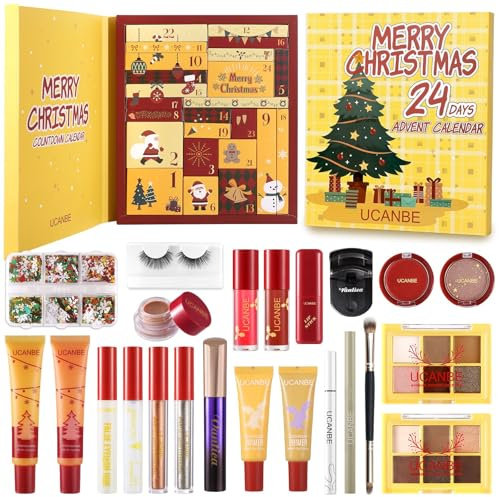 UCANBE Adventskalender Makeup 2025 Beauty, 24 Tage Make Up Adventskalender für Frauen Damen, Stilvoller Countdown zum Weihnachtsfest mit einem überraschenden Kosmetik-Set