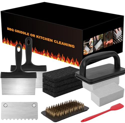 14 Pcs Griddle Scraper Cleaning Kit for Blackstone,Complete Flat Top Grill Cleaner Set with Scouring Pad,Grill Stone,Food Baffle, Metal Wire Brush,Accessory