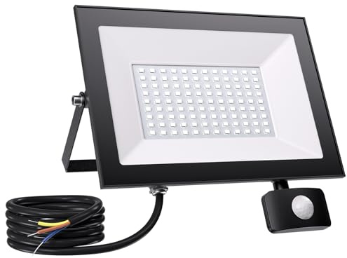 Foco LED Exterior 100W con Sensor de Movimiento, 10000LM Super Brillo Focos LED Exterior IP65 Impermeable, Blanco Frío 6500K Proyector Floodlight,Perfectas para Casa, Garaje, Patio, Camino, Jardín