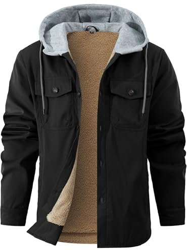 Zaitun Men's Outdoor Fleece Jackets Padded Shirts Flannel Lumberjack Jacket Thick Warm Button Down Hoodies Winter Coat
