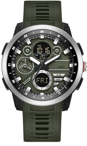 findtime Orologio digitale tattico militare da uomo, impermeabile fino a 5 atm, orologio sportivo analogico con 12/24 ore, retroilluminazione a LED, sveglia, cronometro, conto alla rovescia, Verde