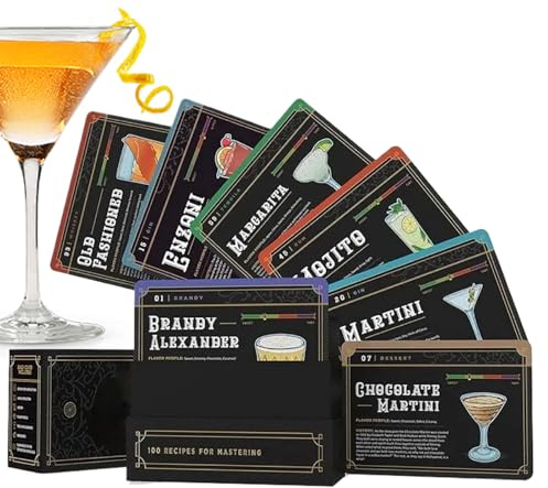 Tarjetas De Recetas para Bartender, 100 Tarjetas con Recetas De Cócteles, Suministros para Coctelería, Instrucciones, Guía De Preparación De Cócteles para Bartender En Casa