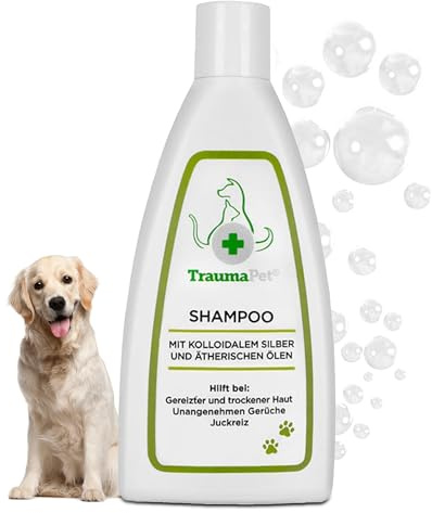 TraumaPet Sensitiv Shampoo für Hunde & Katzen mit kolloidalem Silber, 200ml | Anti-Schuppen-Shampoo mit Panthenol für Hunde & Katzen, pflegt Haut und Fell bei Juckreiz, Schuppen und unangenehmem Geruch