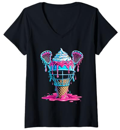 Femme Bâtons de Casque de Crosse pour Fans de Sport T-Shirt avec Col en V